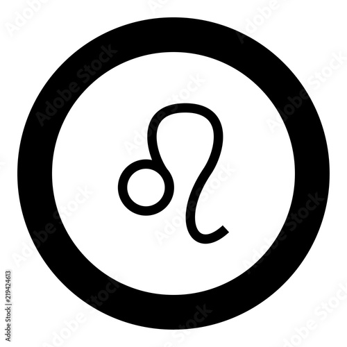 Lion symbol zodiac icon black color in round circle