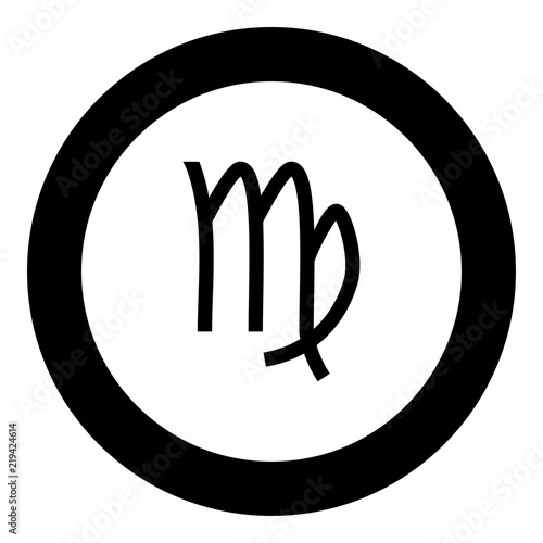 Virgin symbol zodiac icon black color in round circle