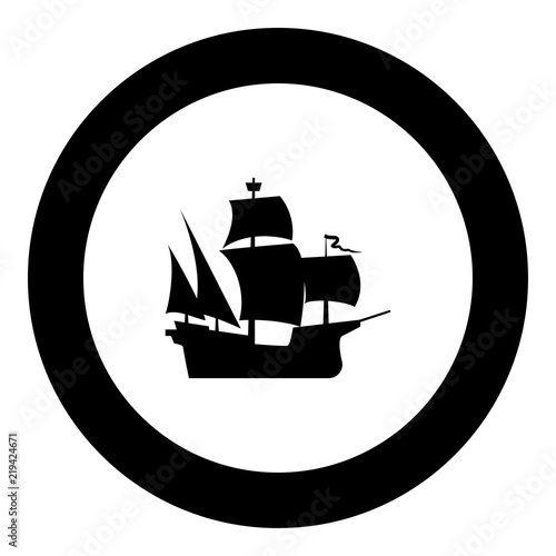 Medieval ship icon black color in round circle