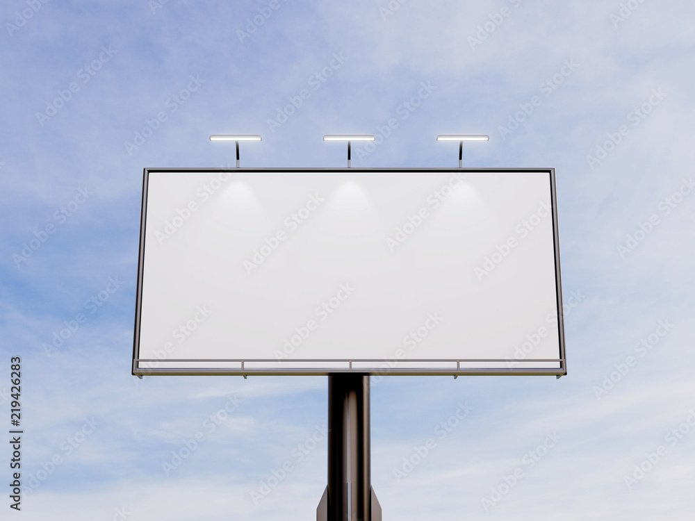 3D rendering of blank billboard (empty advertisement) with clouds. Empty mockup template 3D rendering of blank billboard (empty advertisement) with clouds. Empty mockup template