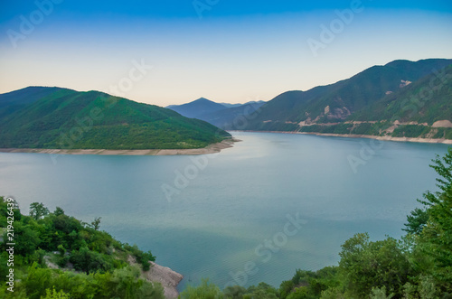Fototapeta Naklejka Na Ścianę i Meble -  beautiful view of the reservoir with blue water among the mountains