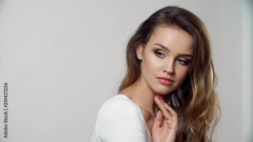 Beautiful Smiling Woman With Beauty Makeup, Hair Style Portrait Beautiful Smiling Woman With Beauty Makeup, Hair Style Portrait