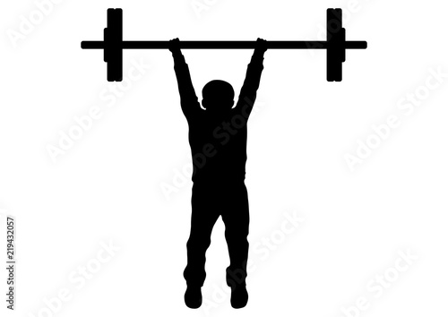 Boy lifts weight silhouette, vector