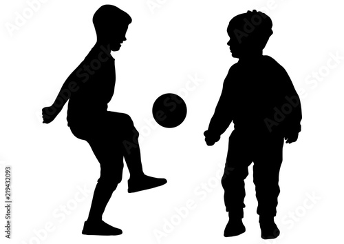 Boys play in ball (football), silhouette, vector