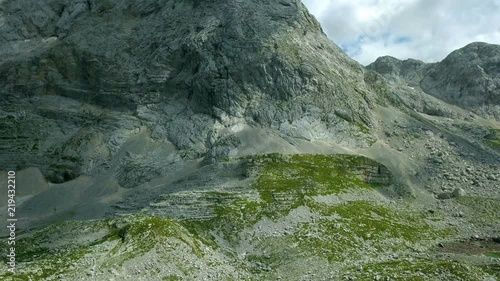 Aerial: Flying in valley of seven lakes in national park Triglav in Slovenia.