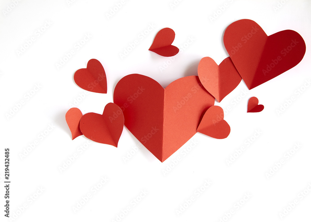 Red paper hearts on white Red paper hearts on white