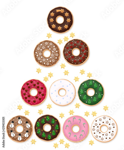 Donuts Christmas Tree. Special collection with ten festive decorated donuts. Merry Christmas!Donuts Christmas Tree. Special collection with ten festive decorated donuts. Merry Christmas!