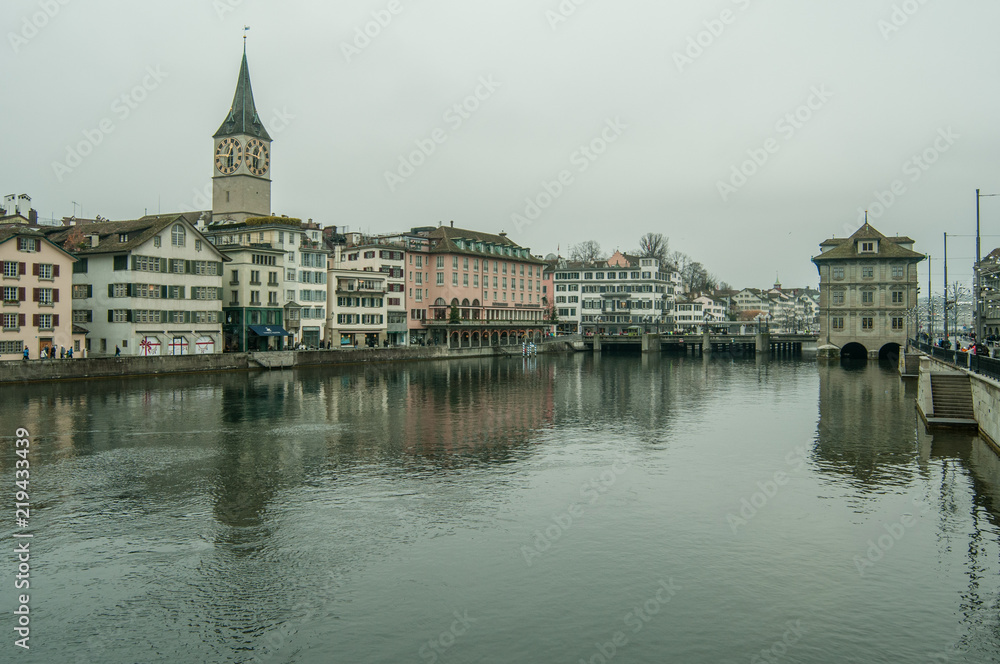 Zurich landscape, river, architecture, Switzerland
