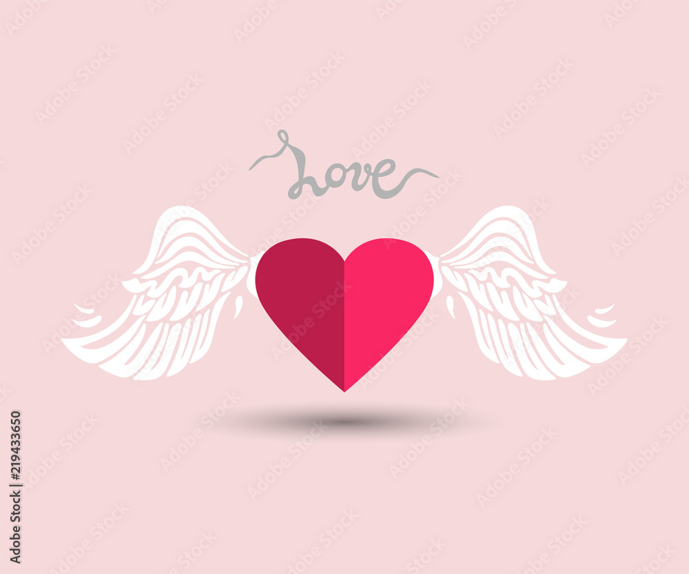 Love with wings isolated on background.   Love as logo, badge, t-shirt design, icon, patch. Template for St Valentine's Day, Love You card, lgbt community, greeting card