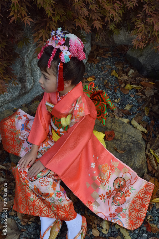 A girl wearing a sitting kimono A girl wearing a sitting kimono