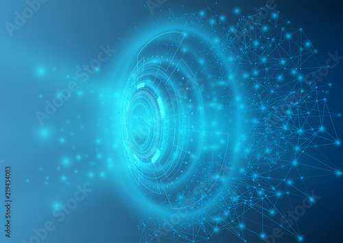 Abstract hologram of blue digital network and space that can use for business and security presentation. Speed of fiber optic display.