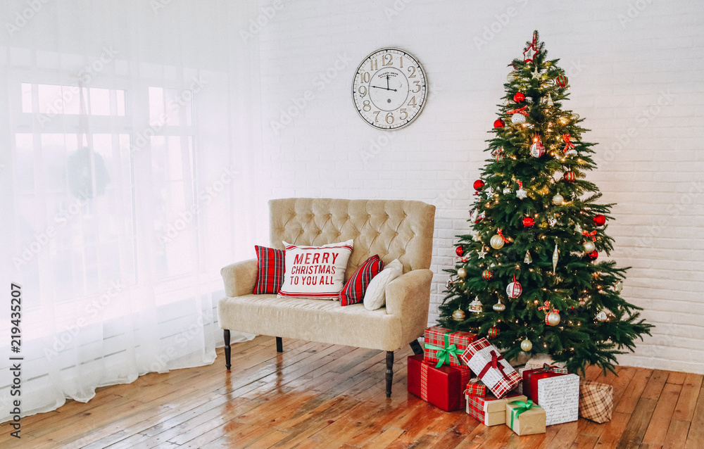 New Year decorations style tartan red gold New Year decorations style tartan red gold