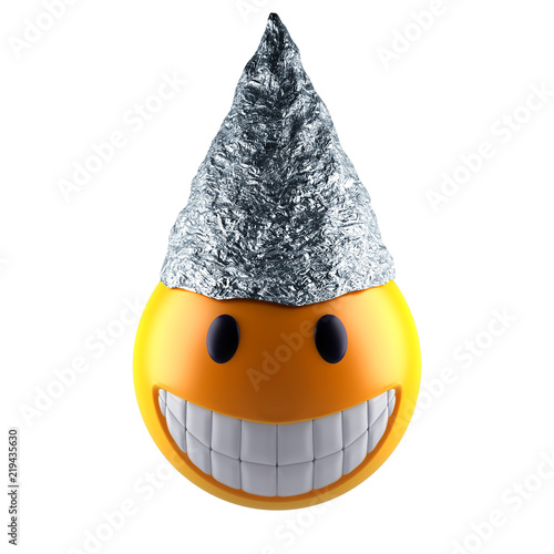 cute smile emoji sphere with tin foil hat
