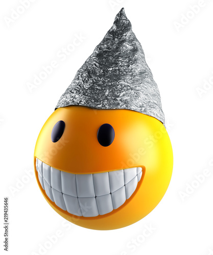 cute smile emoji sphere with tin foil hat