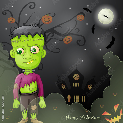 Halloween card with spooky Frankenstein