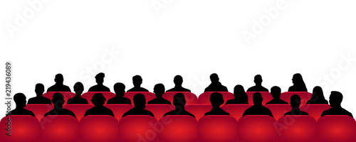 Audience cinema, theater. Crowd of people in the auditorium, silhouette vector, spectators