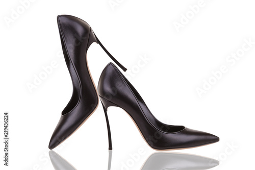 Elegant black high-heeled shoes