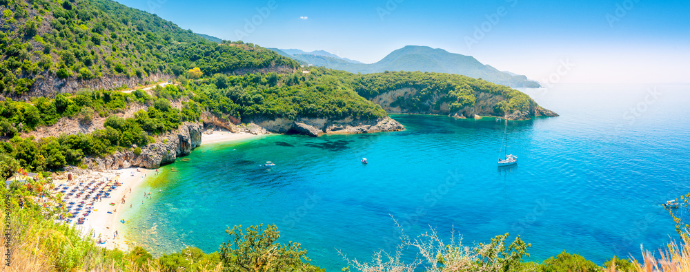 beach in a cozy bay on the Amalfitan coast of Italy, Campania, Italy