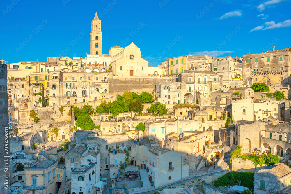 Panorama of the majestic medieval town of Matera on a beautiful sunset, Italy. Europe
