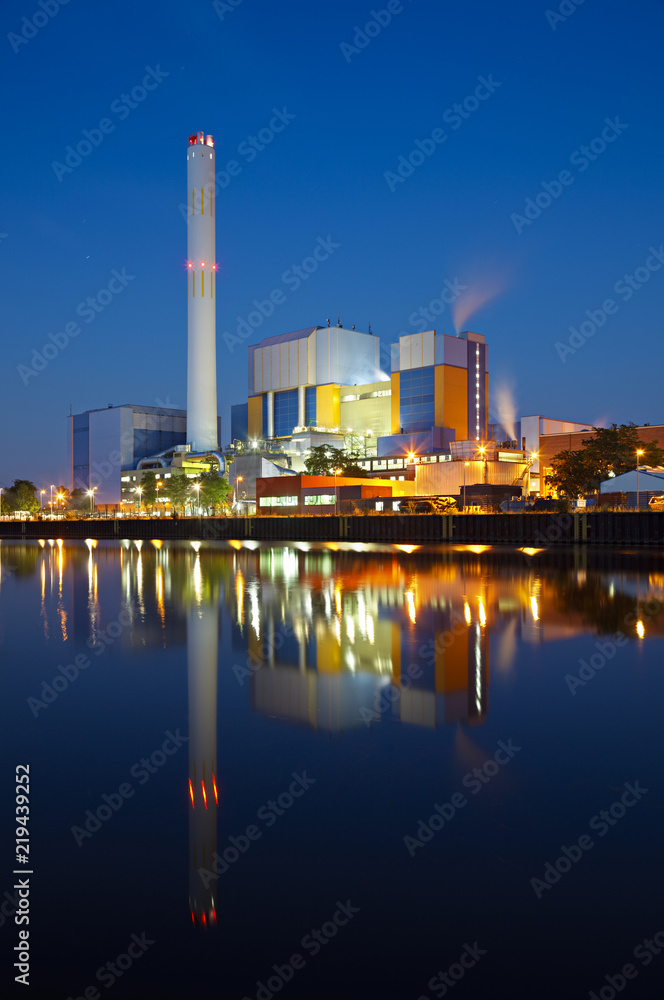 Colorful Waste Incineration Plant At Night