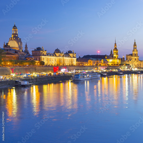 golden lights of night Dresden in Germany in blue evening