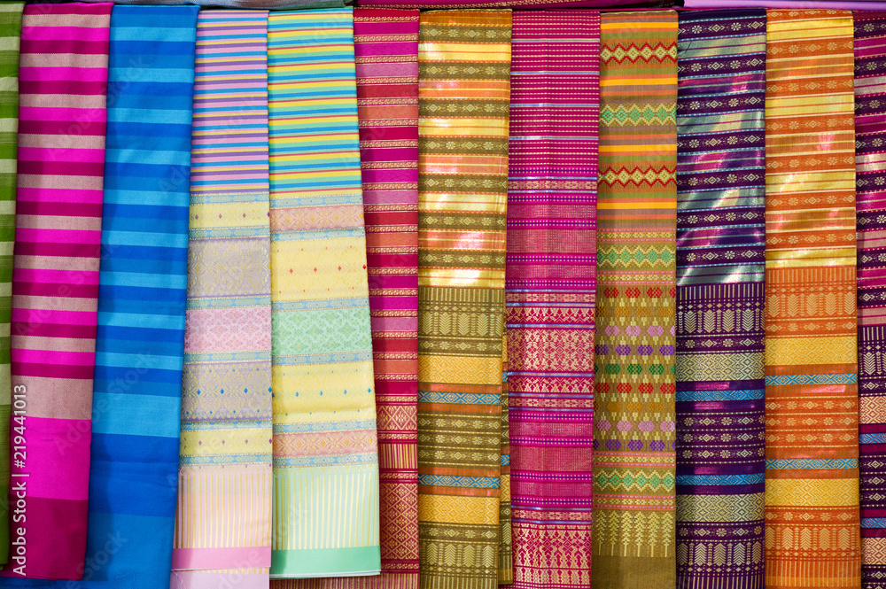 Many silk lined in colorful. Each of them has a beautiful and individual  meaning in each color. Stock Photo