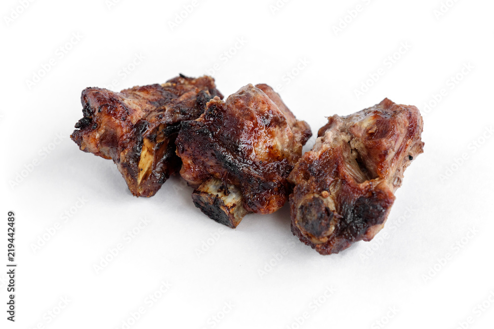 Pork ribs shashlik isolated on white background. Pork ribs shashlik isolated on white background.