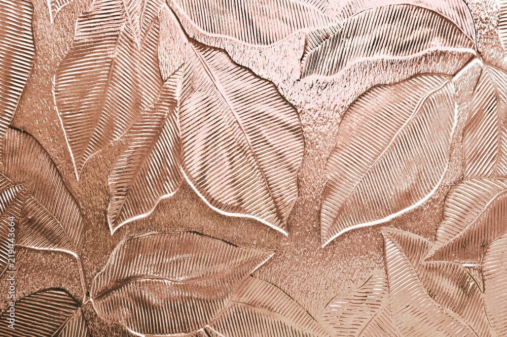Leaf pattern embossed glass tinted peach pink - obrazy, fototapety, plakaty 