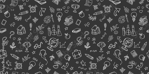 Back to school. hand drawn elements pattern on background of chalkboard. . Vector background, horizontal banner