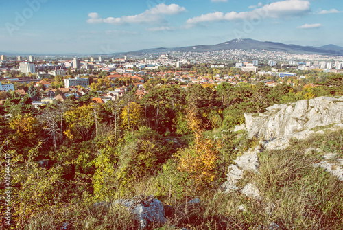 Nitra city and Zobor hill, in autumn, yellow filter photo