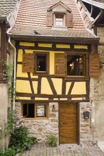 07/15/2018 Eguishem France. Colored half timbered houses in Eguishem Alsace France.