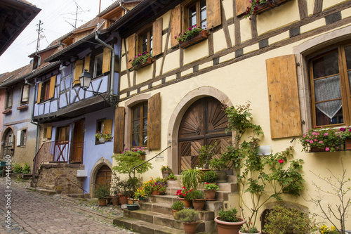 07 15 2018  Eguishem France. Colored half timbered houses in Eguishem Alsace France.