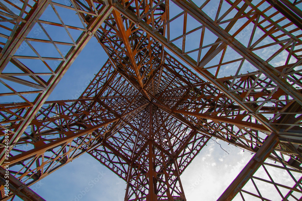 Eifel tower interior of iron and sky