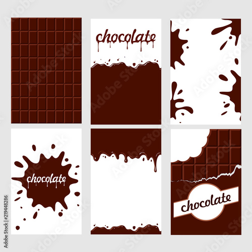 Set of bright food cards. Set of chocolate and choco glaze. Seamless pattern, background, card, poster