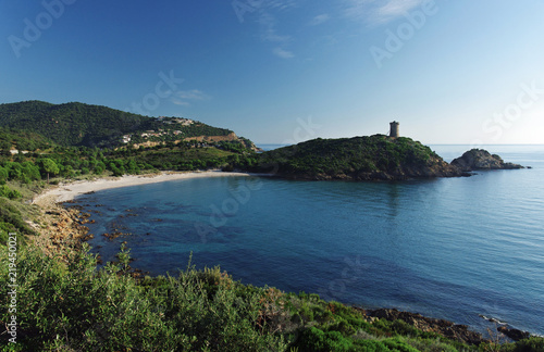 Genoese tower of Fautea beach in Corsica