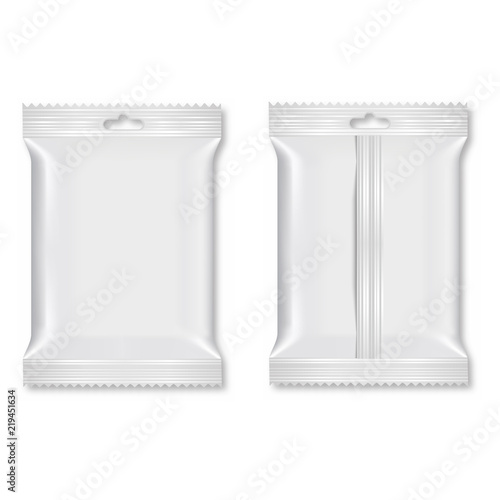 Realistic food snack pillow bags. Mock up. Vector