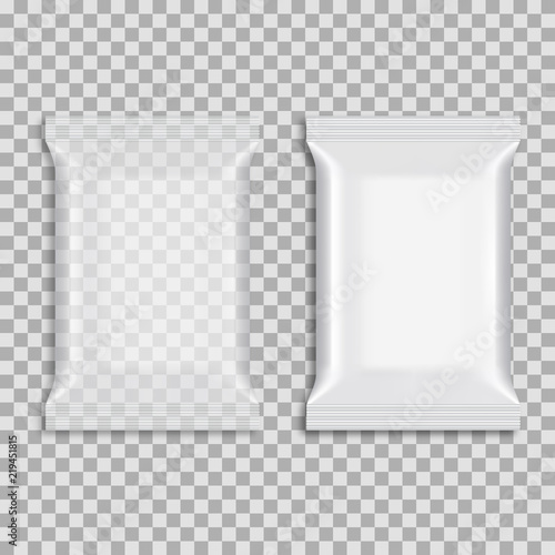 Realistic food snack pillow bags. Mock up. Vector