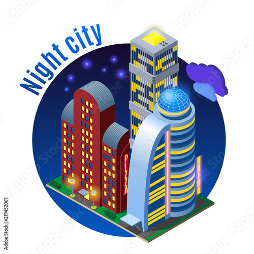 Sky Scrapers At Night Illustration