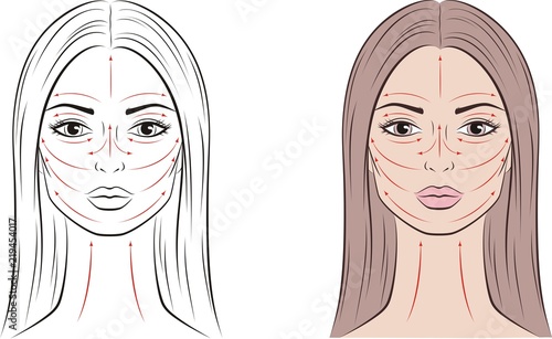 Female face with massage lines and long hair