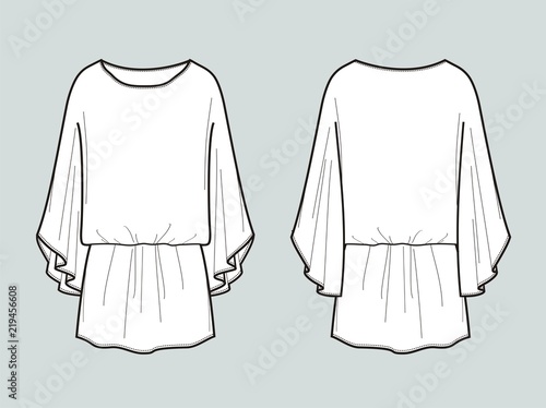 Tunic with elastic waist. Front and back views