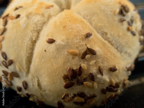 fresh baked bread in supermarket photo