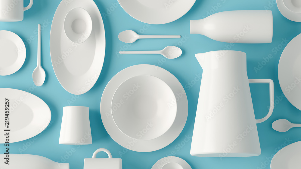 White tableware flatlay layout White tableware flatlay layout