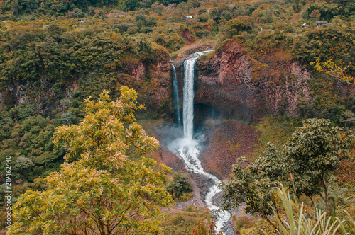 Bridal veil Manto de la novia , waterfall in Cascades route, Banos, Ecuador