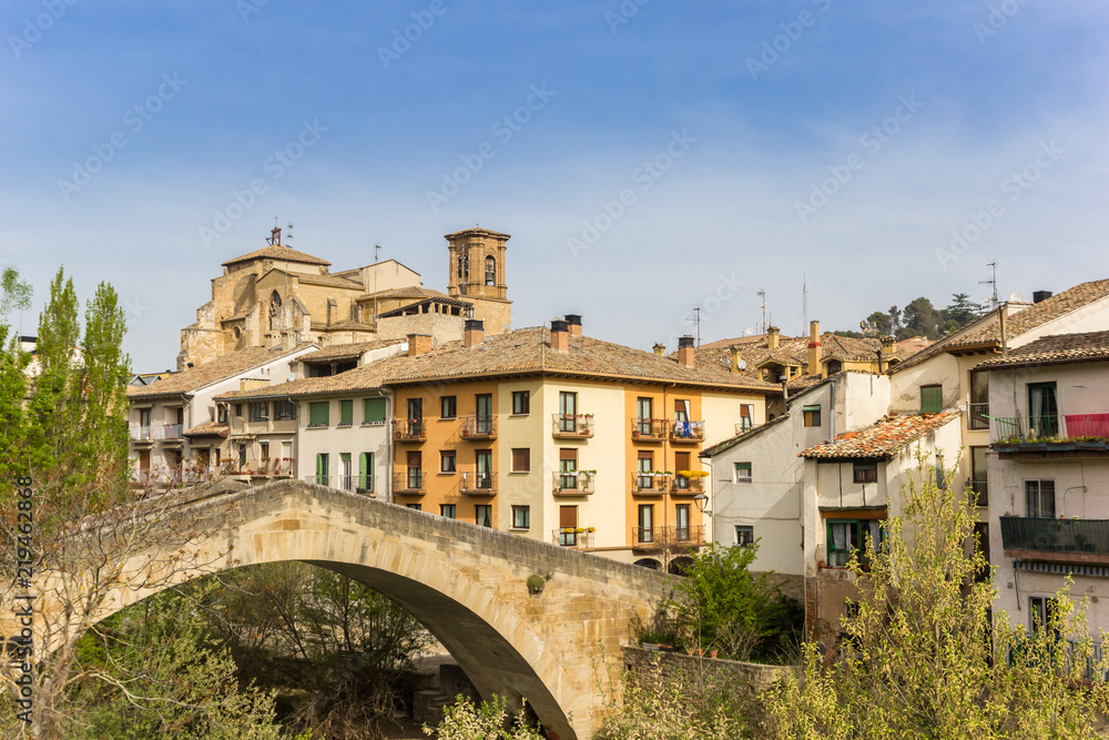 Old roman bridge in the historic city of Estella, Spain