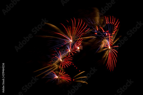 Red  yellow and blue isolated fireworks bursts