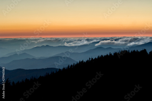Wallpaper Mural Fog rolls in below colorful sunset at Great Smoky Mountains National Park, Hwy 441, Clingmans Dome, Appalachian Mountains, North Carolina Torontodigital.ca