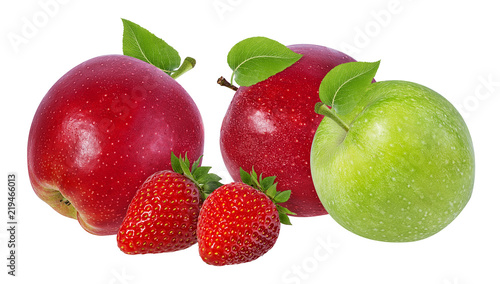 apples and strawberries isolated on white background