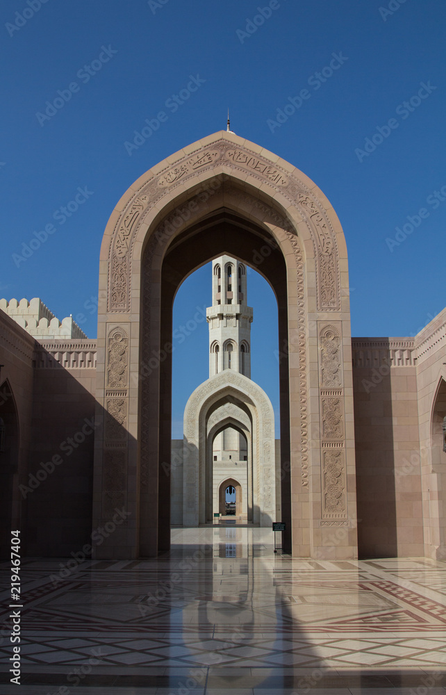 Entrance portal of the Sultan al Qaboos Grand mosque in Mascat, the main mosque in the Sultanate of Oman	