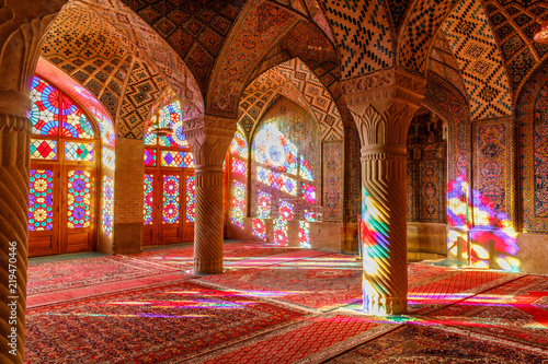 Islamic Republic of Iran. Shiraz. Nasir al-Mulk Mosque, the Pink Mosque located in Gawd-i Araban quarter, near Shah Cheragh Mosque. 09 March 2018 photo