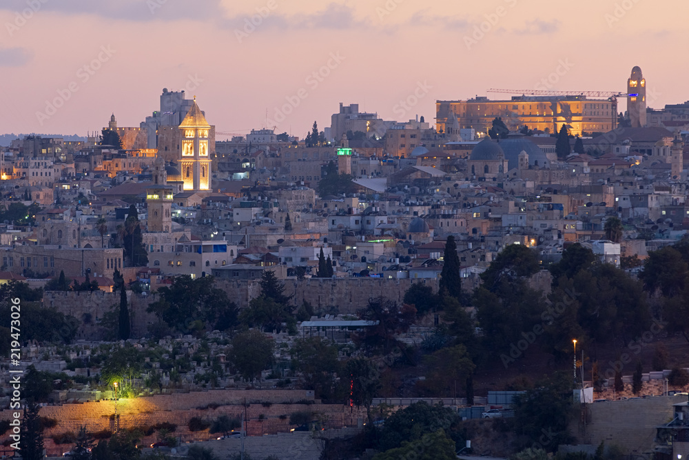 Old city of Jerusalem at night 